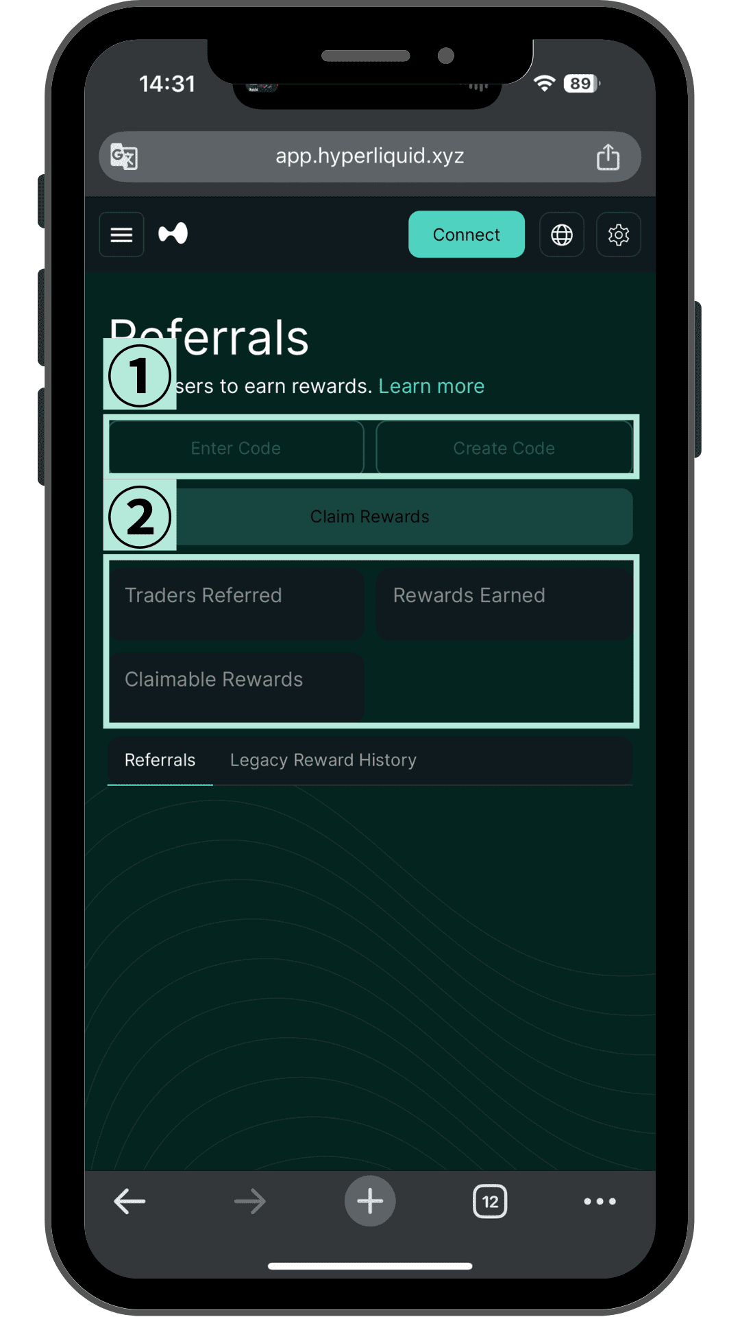 HyperliquidのReferrals画面 紹介コードと報酬