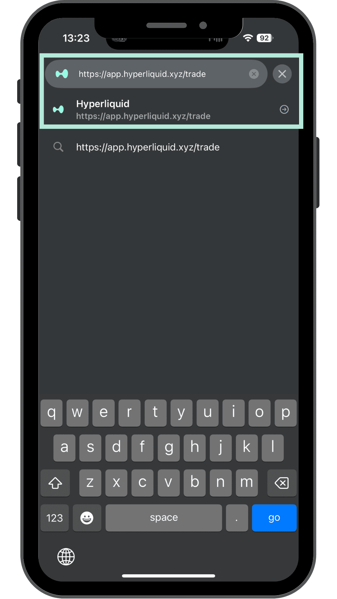 Hyperliquid本番サイトのURL入力画面