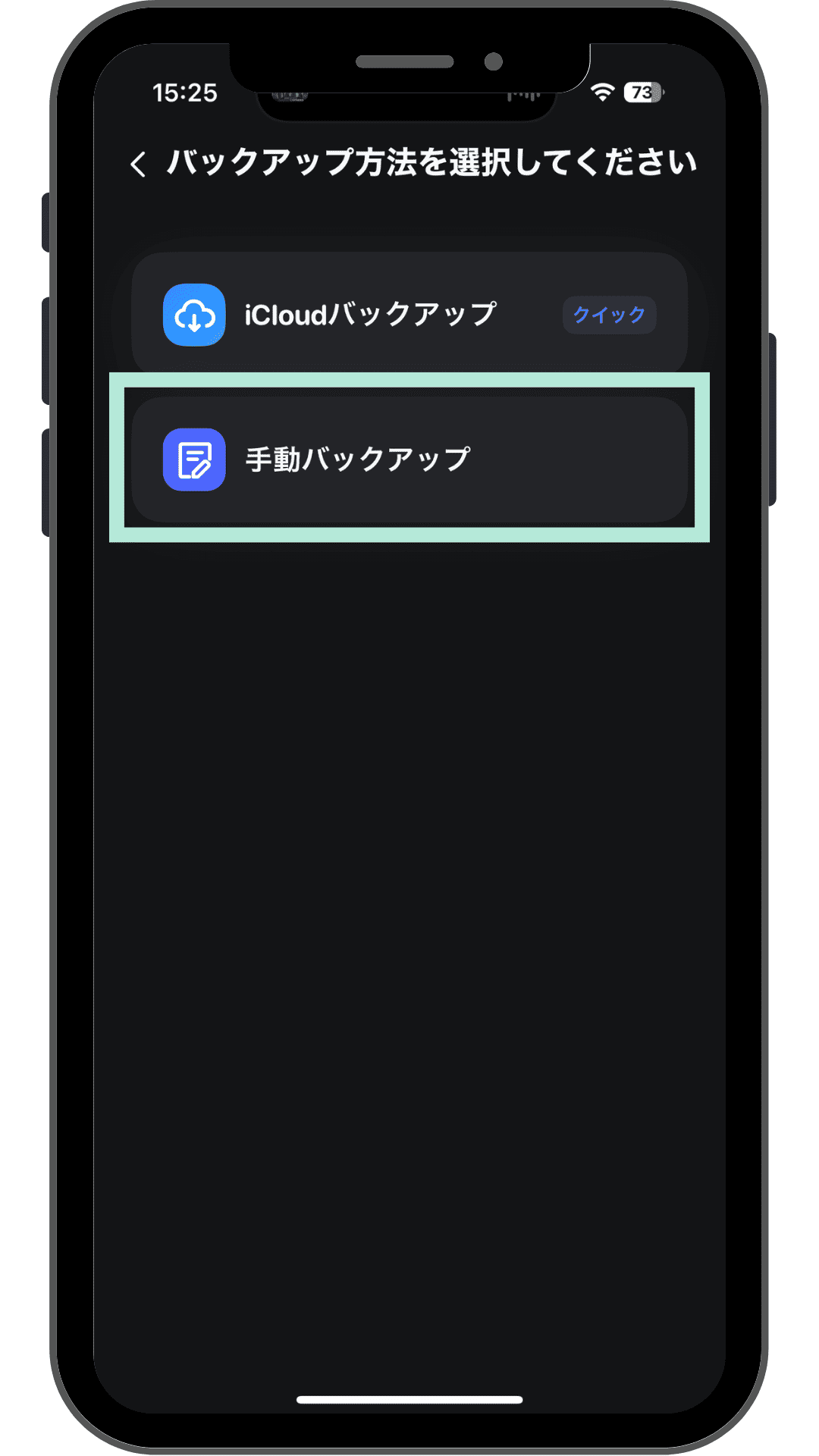 Rabby Wallet バックアップ方法の選択画面 手動バックアップ