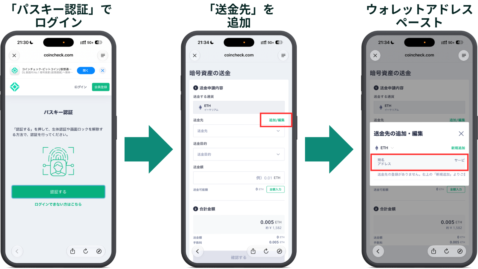 Coincheckからの送金手順 STEP2