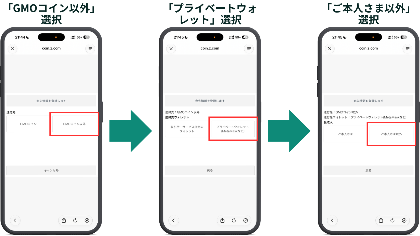 GMOコインからの送金手順 STEP2