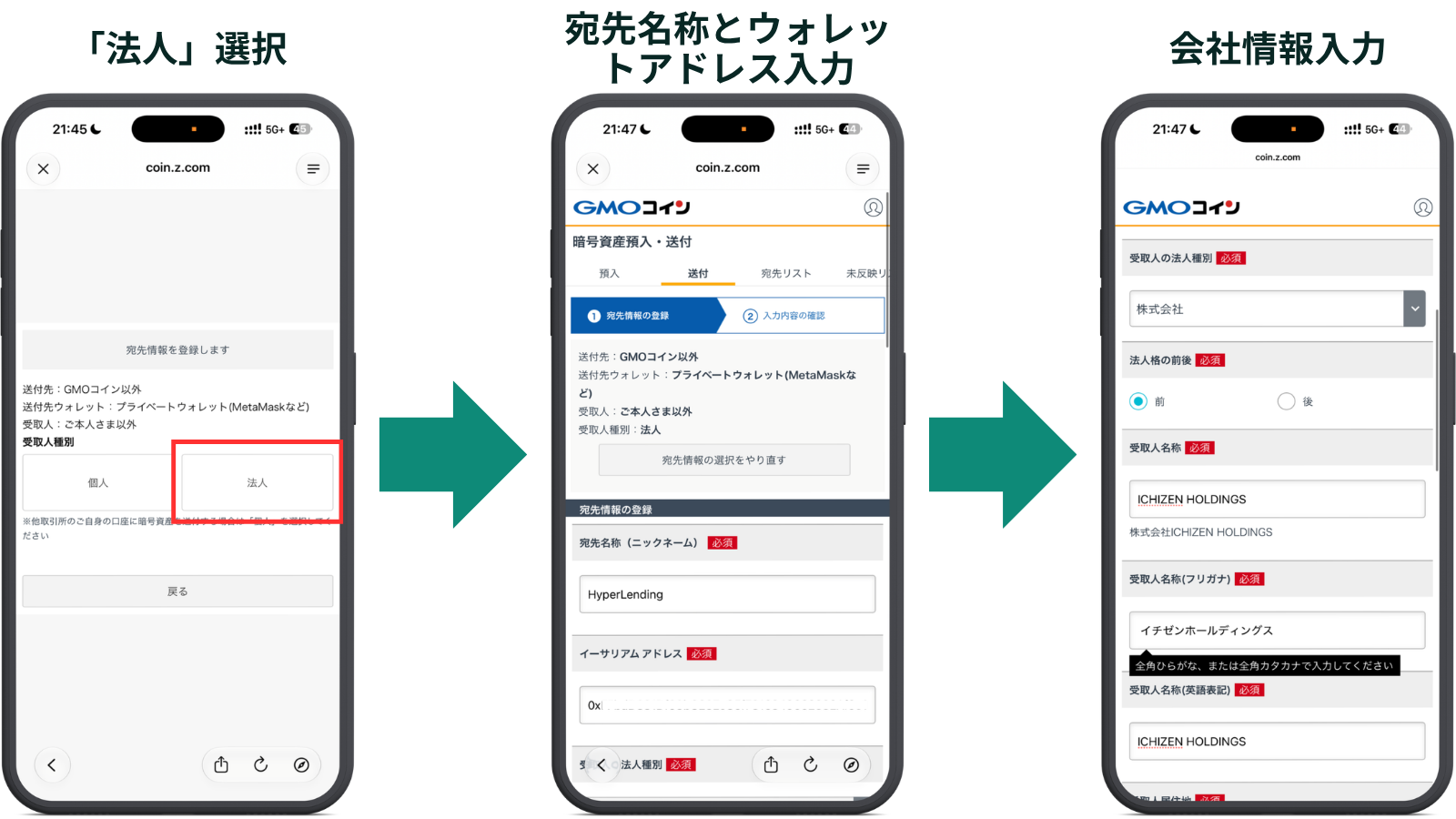 GMOコインからの送金手順 STEP3