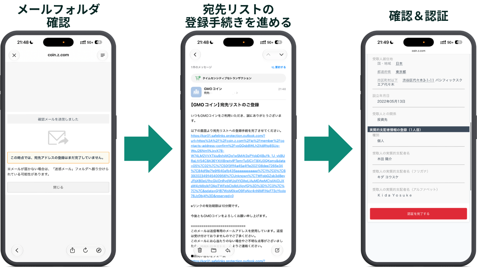 GMOコインからの送金手順 STEP5
