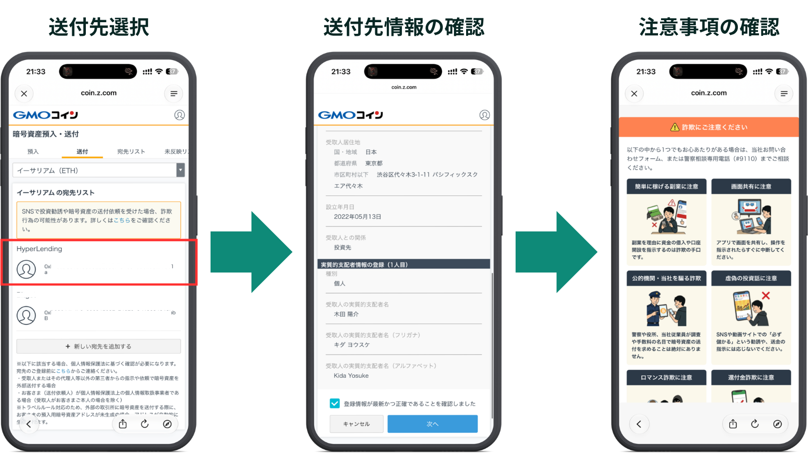GMOコインからの送金手順 STEP6
