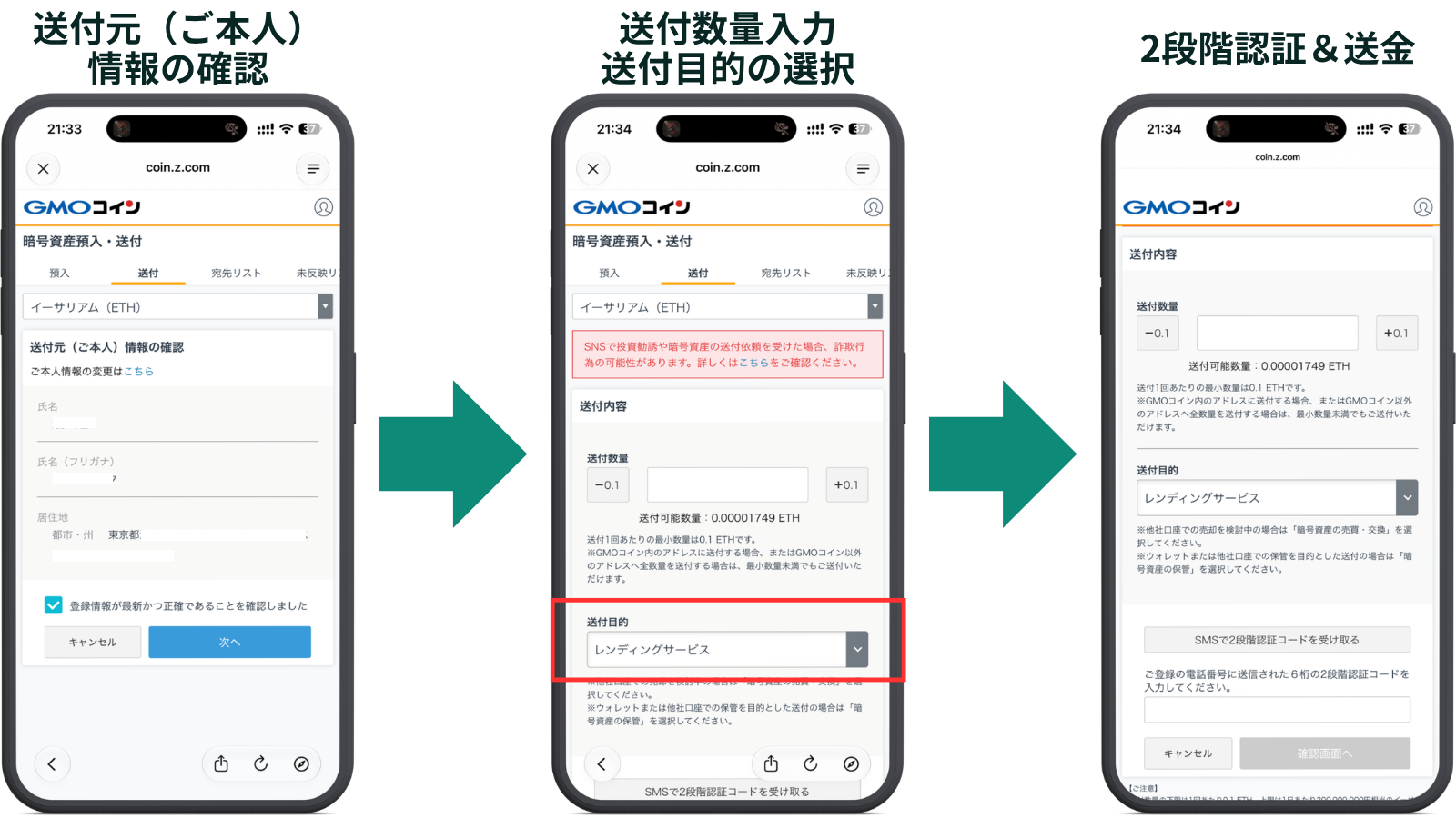 GMOコインからの送金手順 STEP7